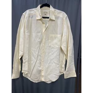 Martin Gordon Casual Button-Up Shirts Men's Large Beige 100% Linen Long Sleeve